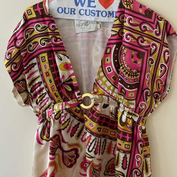 Lined silk Alice & Trixie blouse w/ elastic waist, low V-neck, Preowned, Size M - Picture 1 of 8